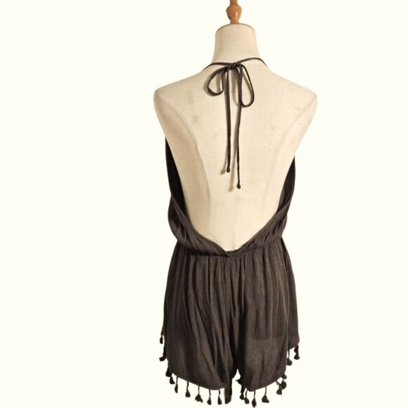 Lulu's Brown Green Halter Short Shorts Romper - Picture 6 of 8